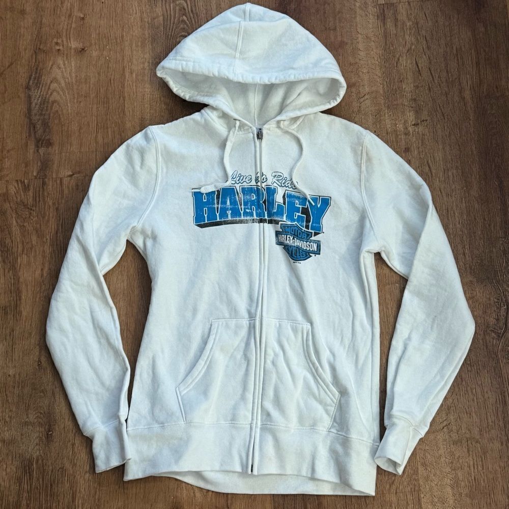 Harley Davidson White Zip Up Hoodie Sweatshirt Women’s Small